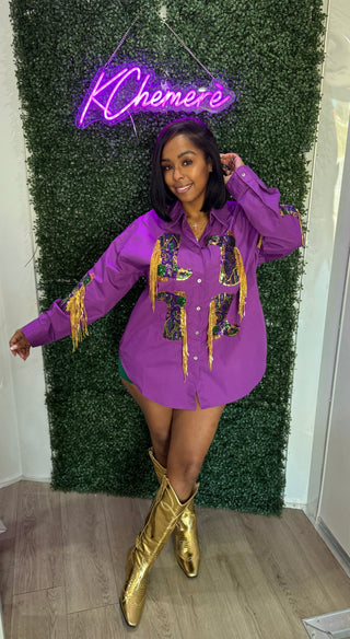 MARDI GRAS SEQUIN BOOTS EMBROIDERY SHIRT