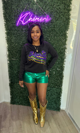 LAYERED MARDI SEQUIN LETTERING PULLOVER (Black)