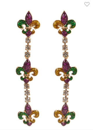 MARDI GRAS ENAMEL RHIENSTONE CHAIN POST EARRINGS