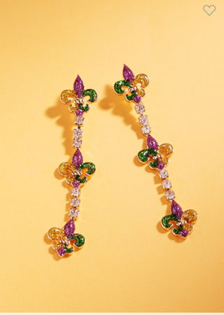 MARDI GRAS ENAMEL RHIENSTONE CHAIN POST EARRINGS